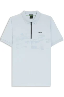 Cotton-blend zipped polo shirt with reflective graphics