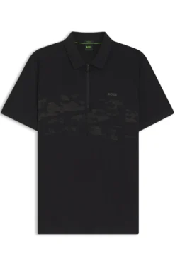 Cotton-blend zipped polo shirt with reflective graphics