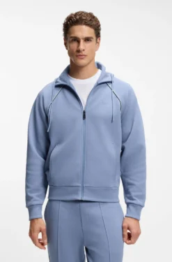 Cotton-blend zip-up hoodie with piping details