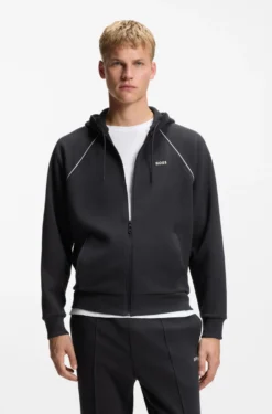Cotton-blend zip-up hoodie with piping details
