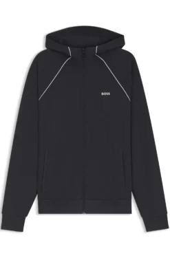 Cotton-blend zip-up hoodie with piping details