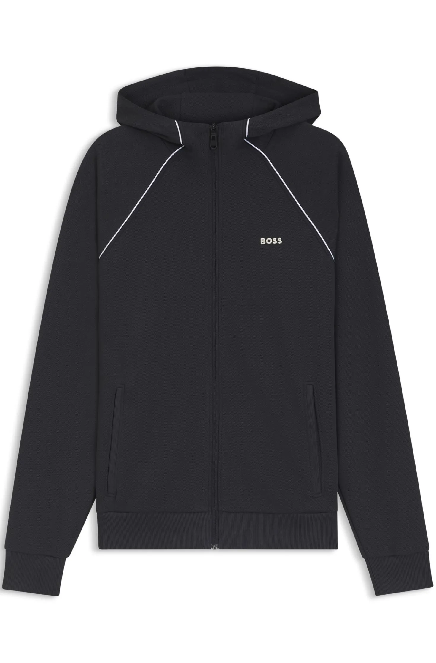 Cotton-blend zip-up hoodie with piping details