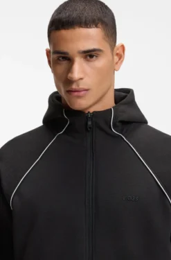 Cotton-blend zip-up hoodie with piping details