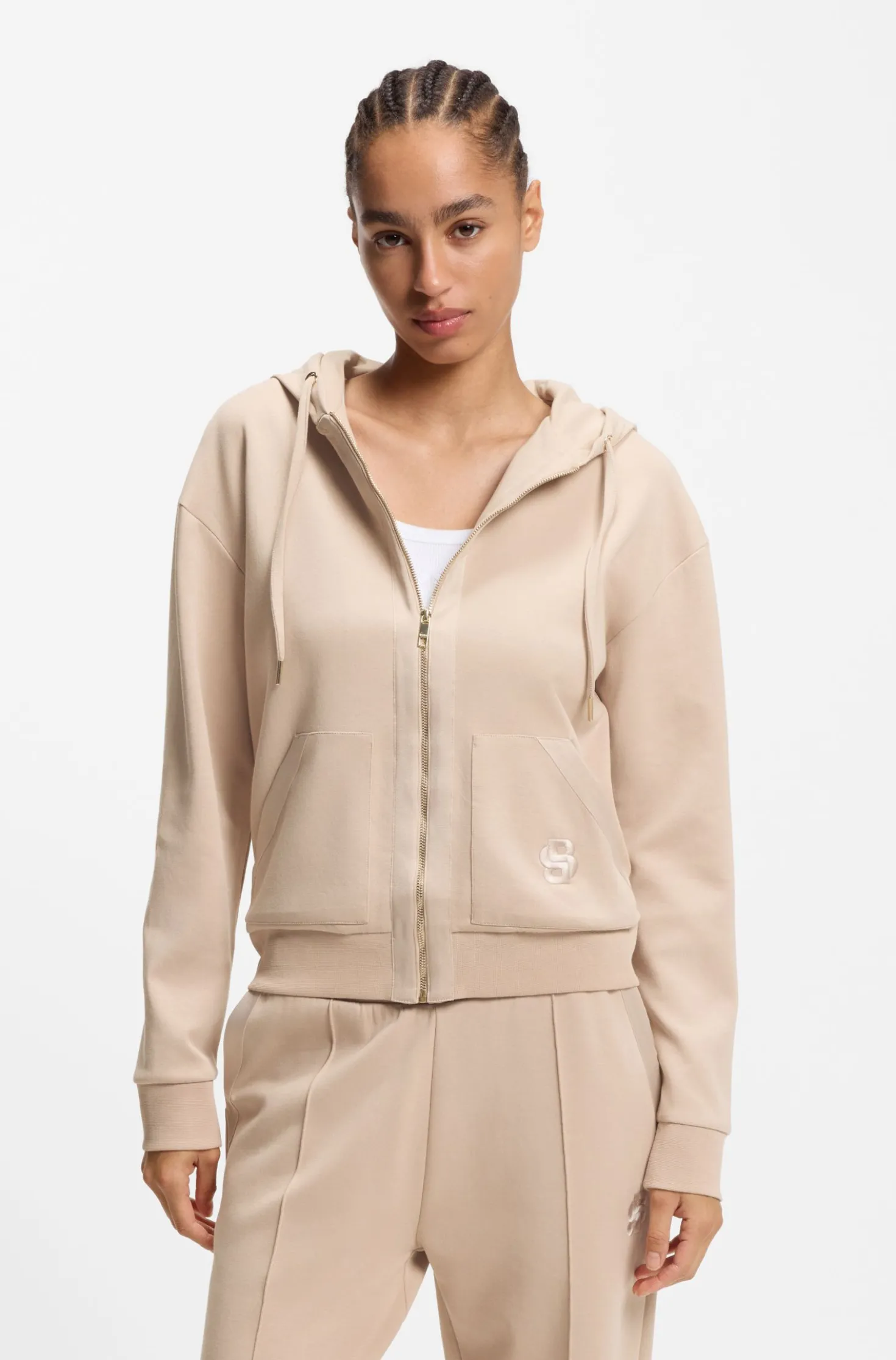 Cotton-blend zip-up hoodie with Double B monogram