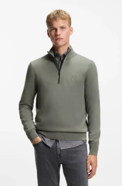 Cotton-cashmere sweater with zip collar