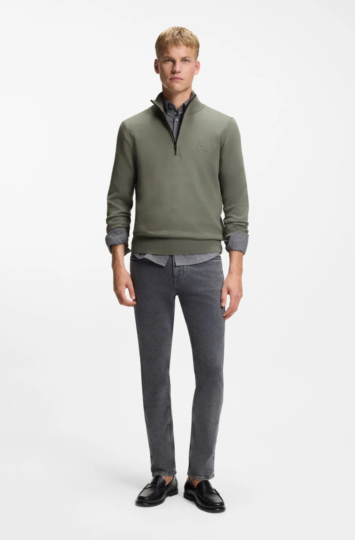 Cotton-cashmere sweater with zip collar