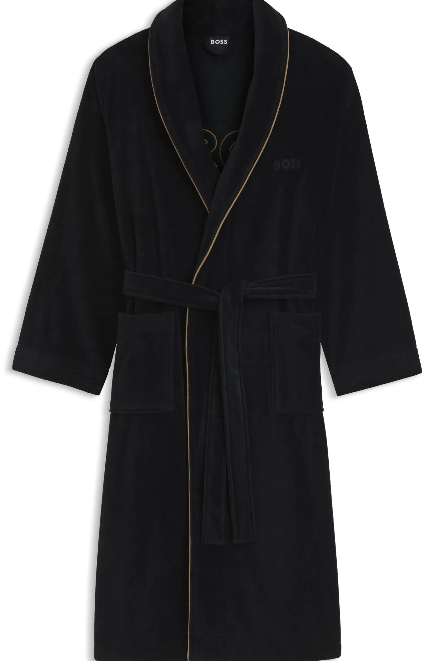 Cotton dressing gown with piping and embroidered branding