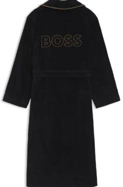 Cotton dressing gown with piping and embroidered branding