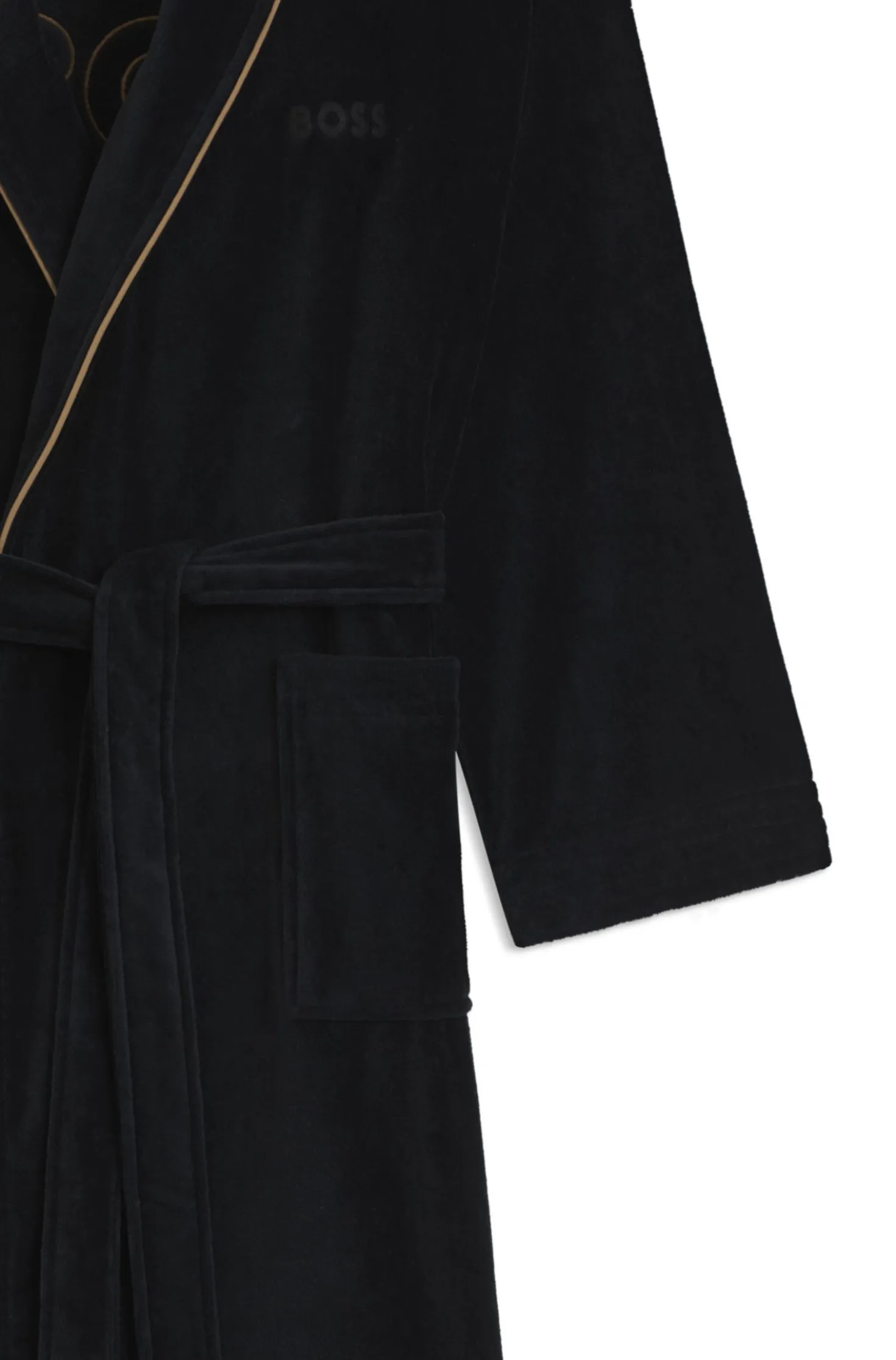 Cotton dressing gown with piping and embroidered branding