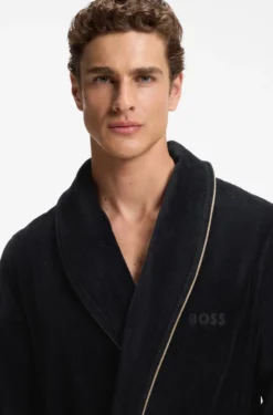 Cotton dressing gown with piping and embroidered branding