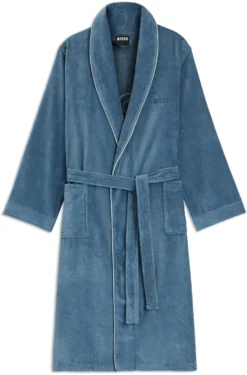 Cotton dressing gown with piping and embroidered branding