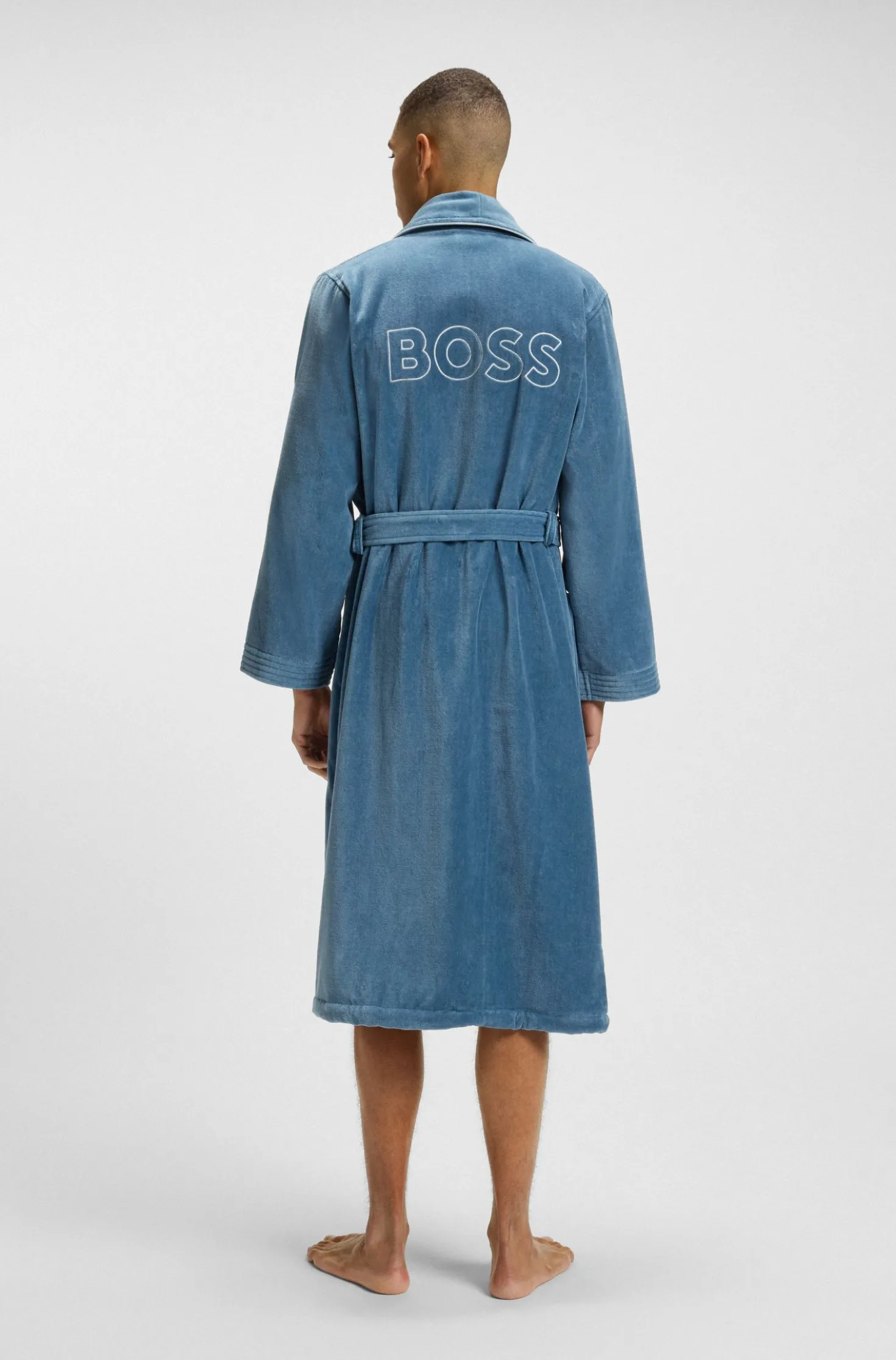 Cotton dressing gown with piping and embroidered branding