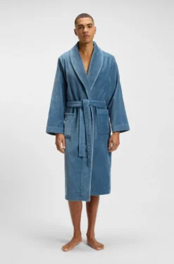 Cotton dressing gown with piping and embroidered branding