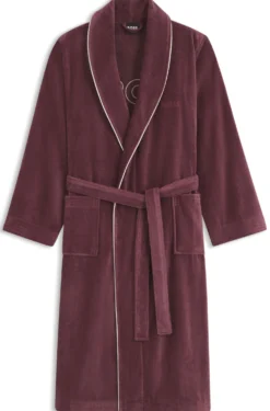 Cotton dressing gown with piping and embroidered branding