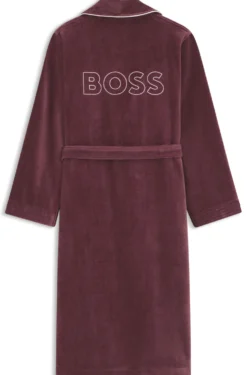 Cotton dressing gown with piping and embroidered branding