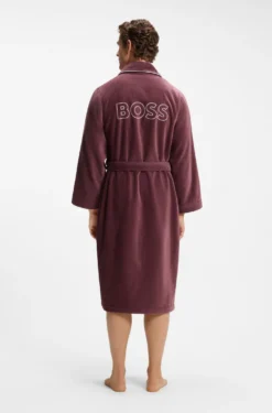 Cotton dressing gown with piping and embroidered branding