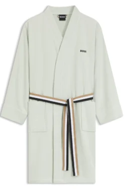 Cotton dressing gown with signature-stripe belt