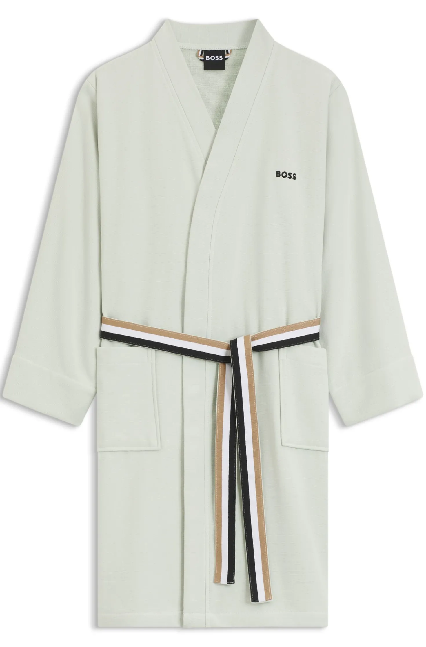 Cotton dressing gown with signature-stripe belt