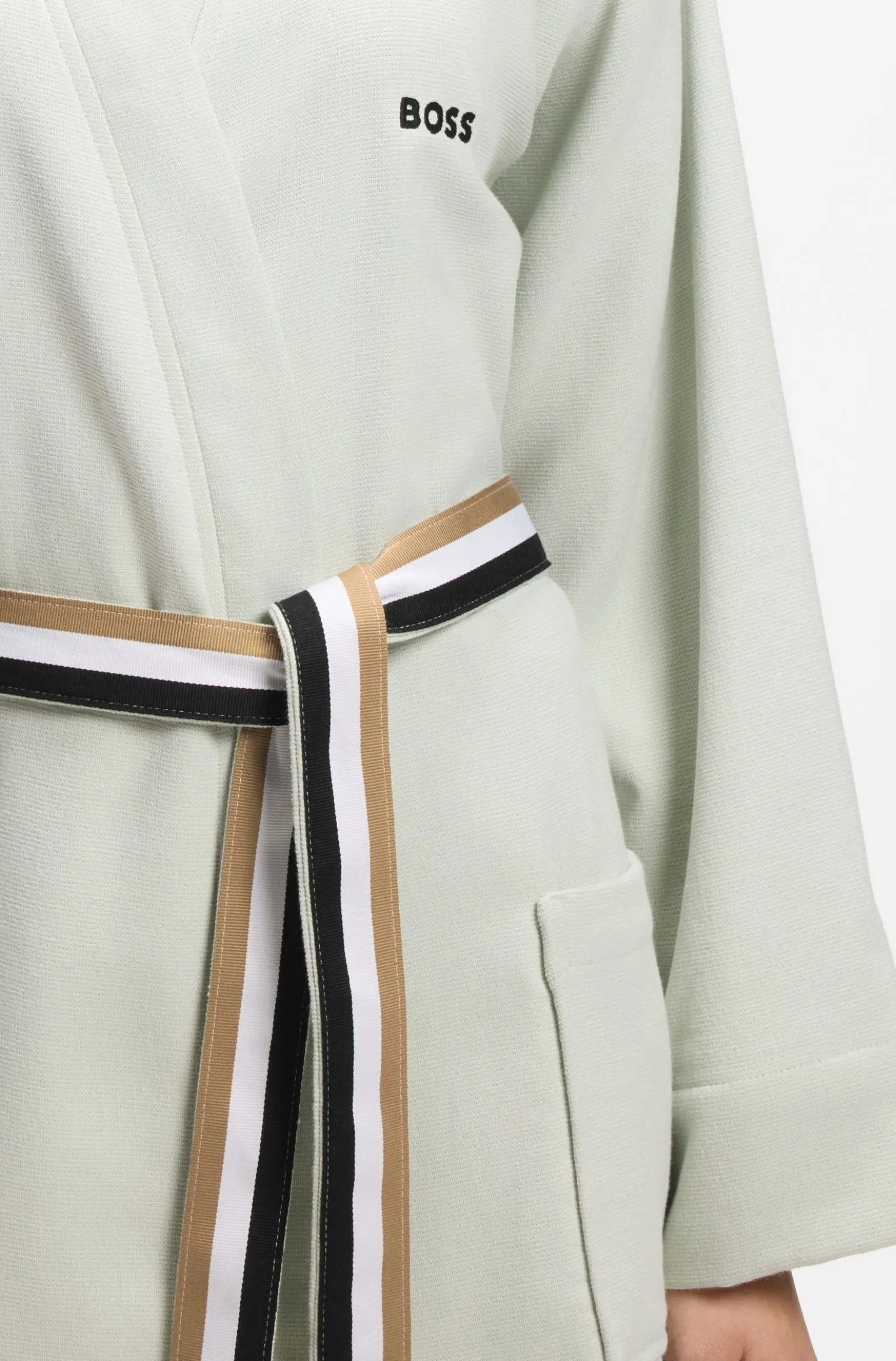 Cotton dressing gown with signature-stripe belt