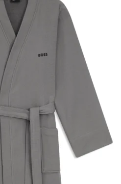 Cotton dressing gown with signature-stripe belt