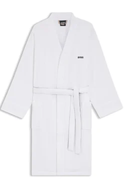 Cotton dressing gown with signature-stripe belt