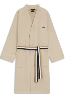 Cotton dressing gown with signature-stripe belt