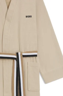 Cotton dressing gown with signature-stripe belt