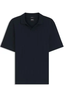 Cotton-jacquard polo shirt with Johnny collar