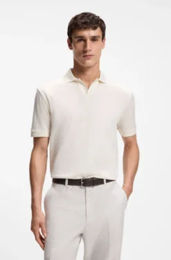 Cotton-jacquard polo shirt with Johnny collar