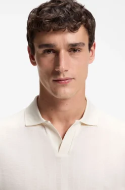 Cotton-jacquard polo shirt with Johnny collar