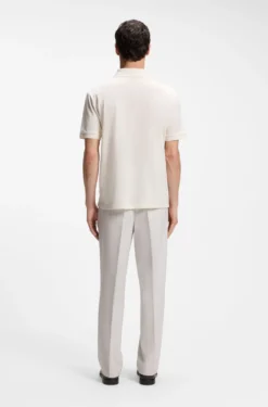 Cotton-jacquard polo shirt with Johnny collar