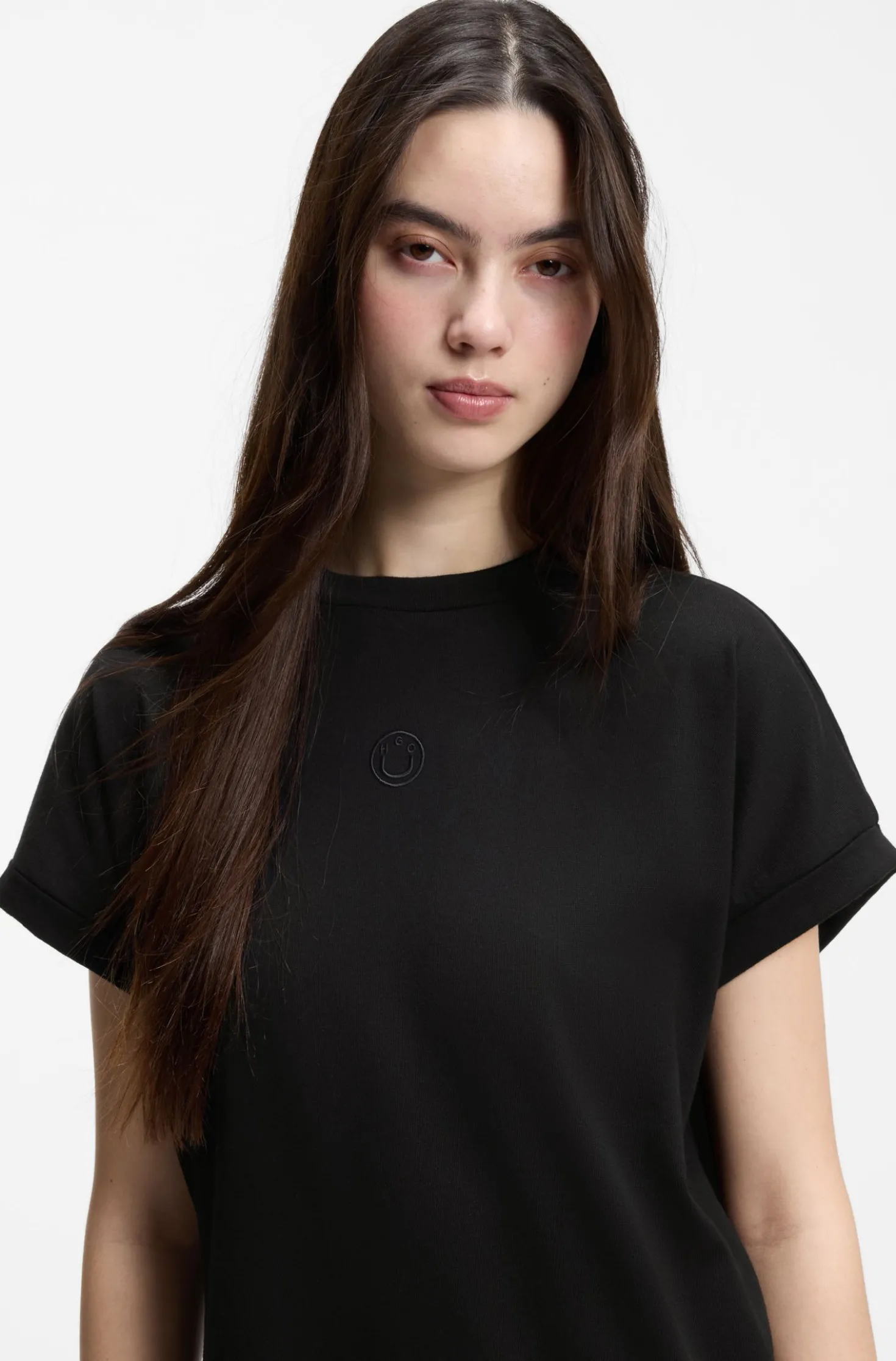 Cotton-jersey T-shirt dress with Happy HUGO logo