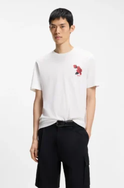Cotton-jersey T-shirt with biker-inspired and roses graphic