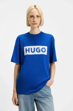 Cotton-jersey T-shirt with blue logo print