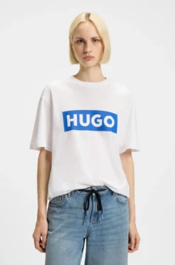 Cotton-jersey T-shirt with blue logo print