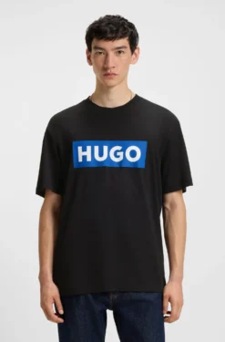 Cotton-jersey T-shirt with blue logo print