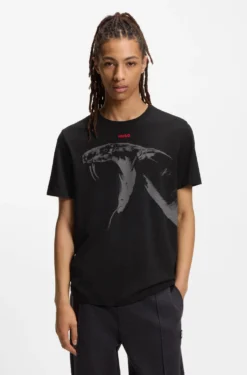 Cotton-jersey T-shirt with cobra print