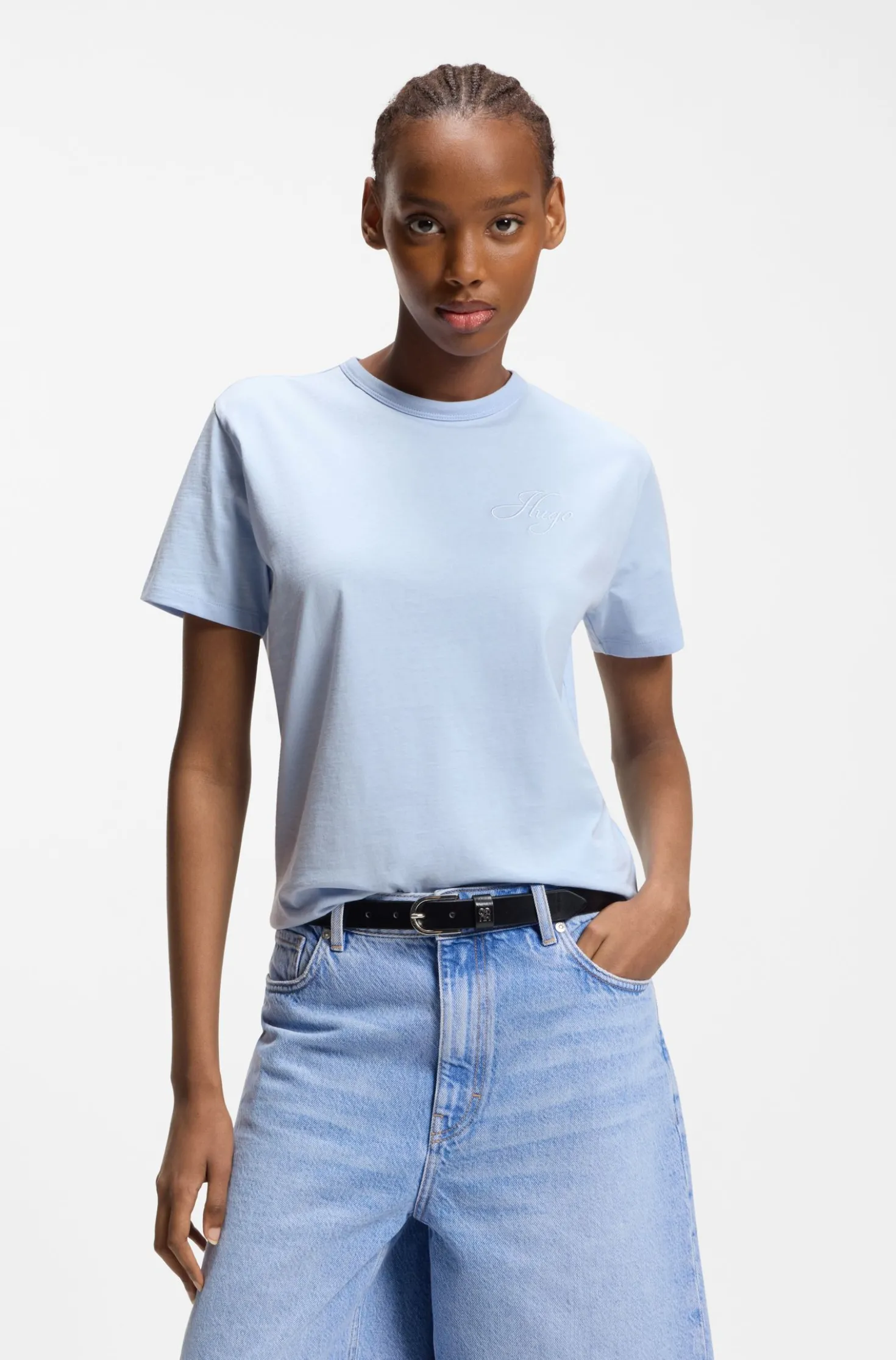 Cotton-jersey T-shirt with embroidered script logo