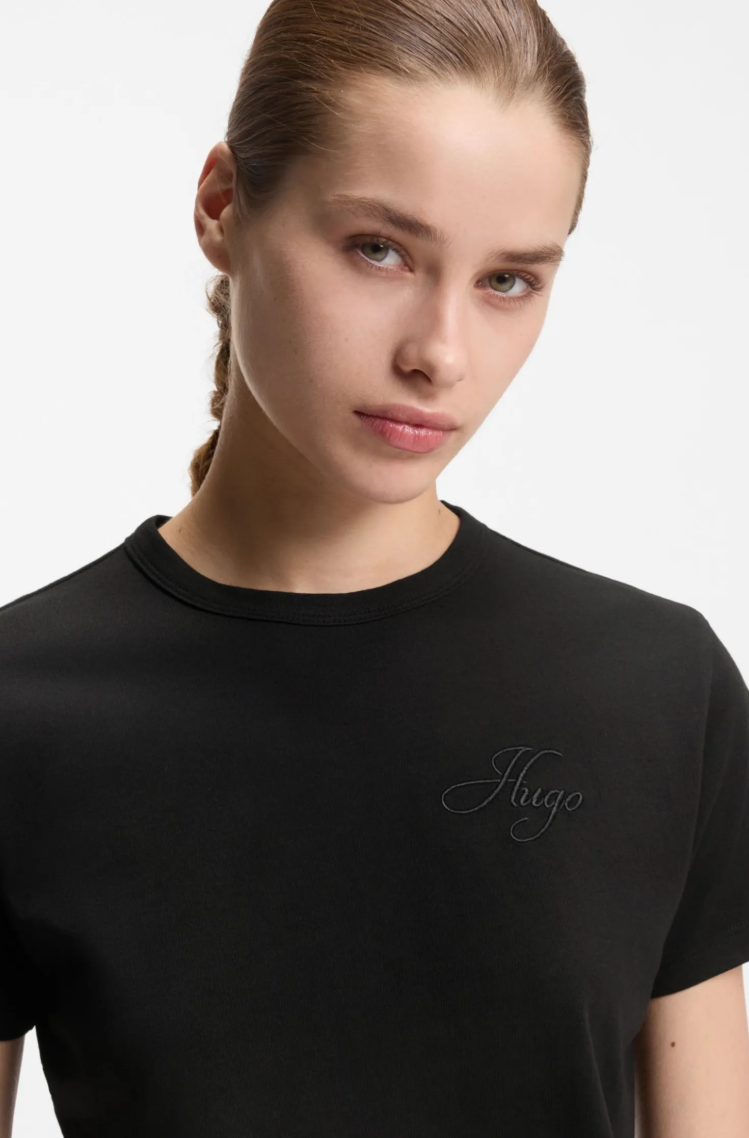 Cotton-jersey T-shirt with embroidered script logo