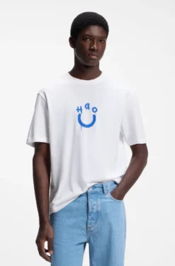 Cotton-jersey T-shirt with Happy HUGO logo