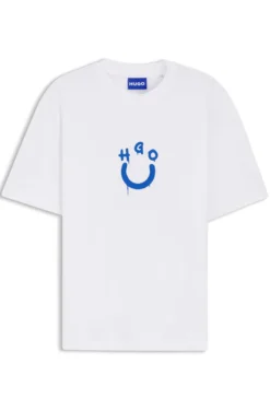 Cotton-jersey T-shirt with Happy HUGO logo