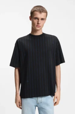 Cotton-jersey T-shirt with Happy HUGO logo stripe