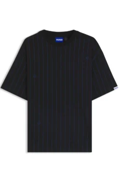Cotton-jersey T-shirt with Happy HUGO logo stripe