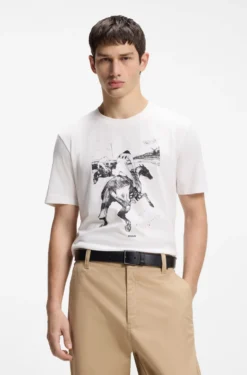 Cotton-jersey T-shirt with horse-racing artwork