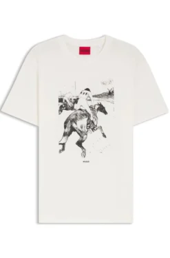 Cotton-jersey T-shirt with horse-racing artwork