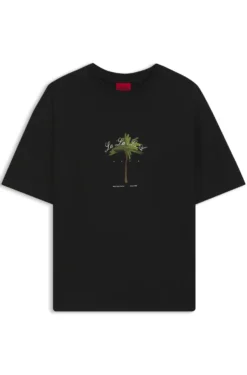 Cotton-jersey T-shirt with palm-tree artwork