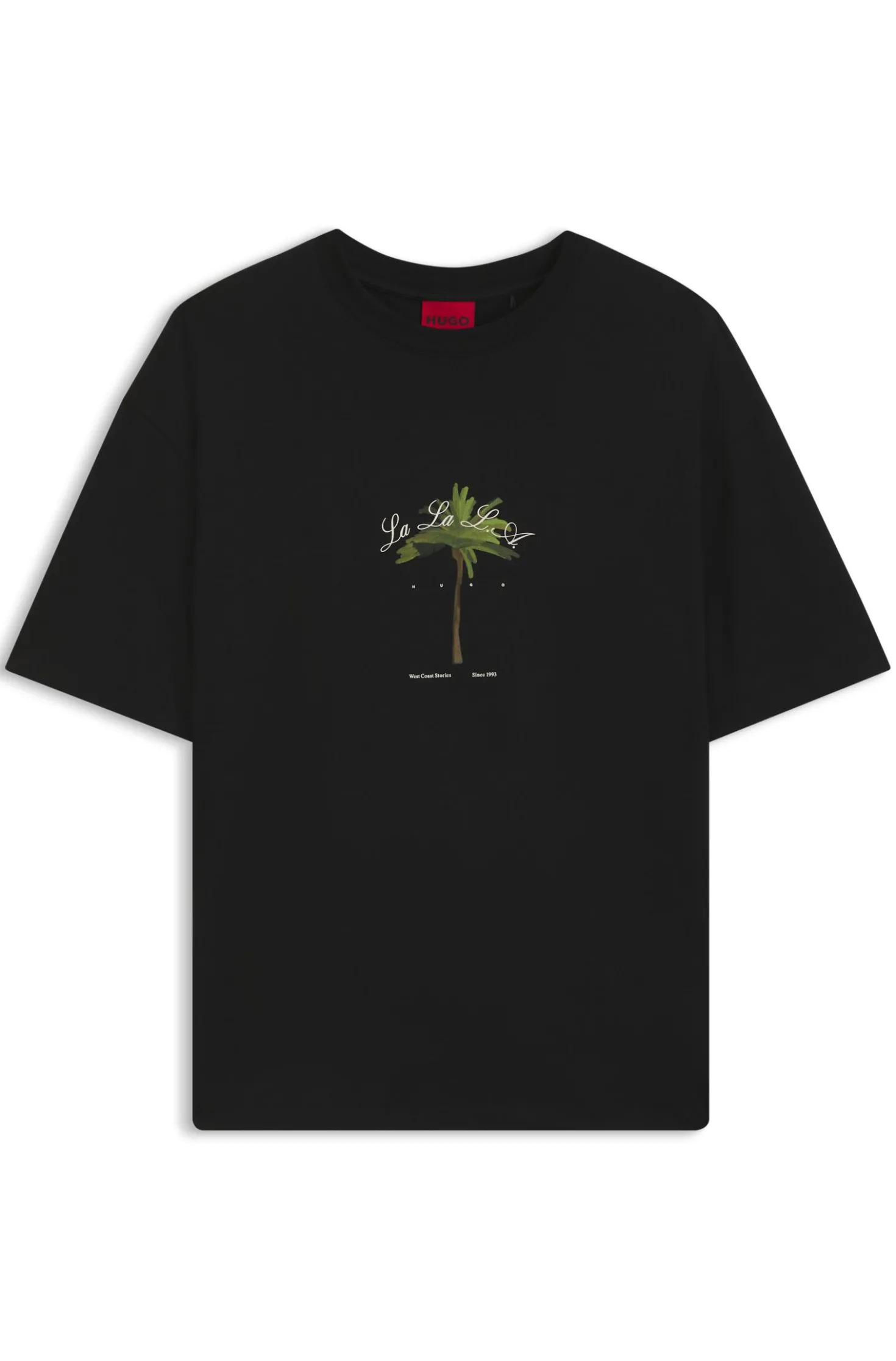 Cotton-jersey T-shirt with palm-tree artwork