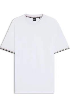 Cotton-jersey T-shirt with signature-stripe cuffs
