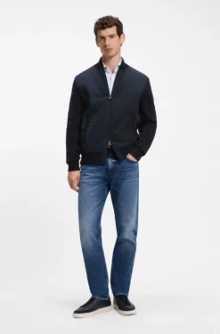 Cotton-knit hybrid jacket with bomber collar