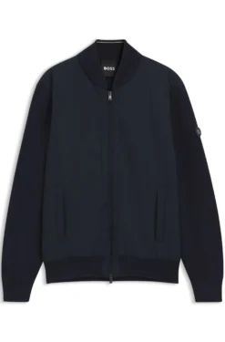 Cotton-knit hybrid jacket with bomber collar